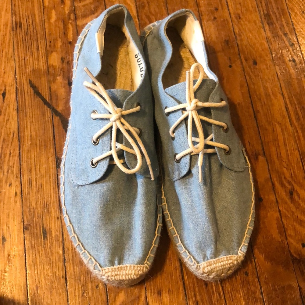 Soludos denim lace up platform espadrilles sz 9